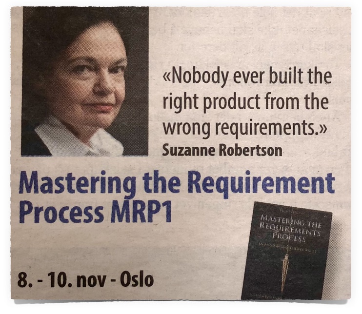 An advertisement for a requirements course. Remember the quote.