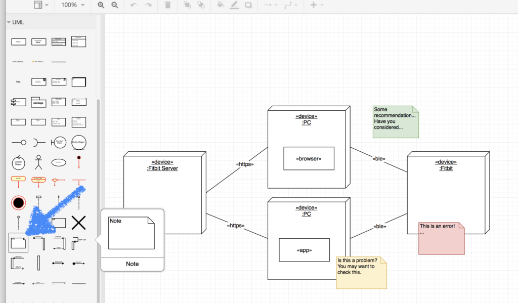 The comment element in the Draw.io editor.